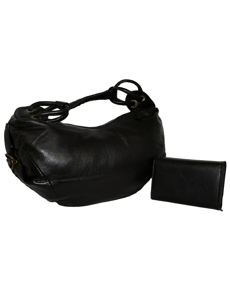 Fino Faux Leather Ladies Fashion Bag with Purse - Black | Fino