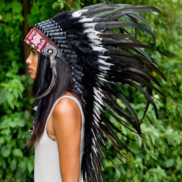 White-Black American Indian Headdress - 95cm – Indian Headdress - Novum ...