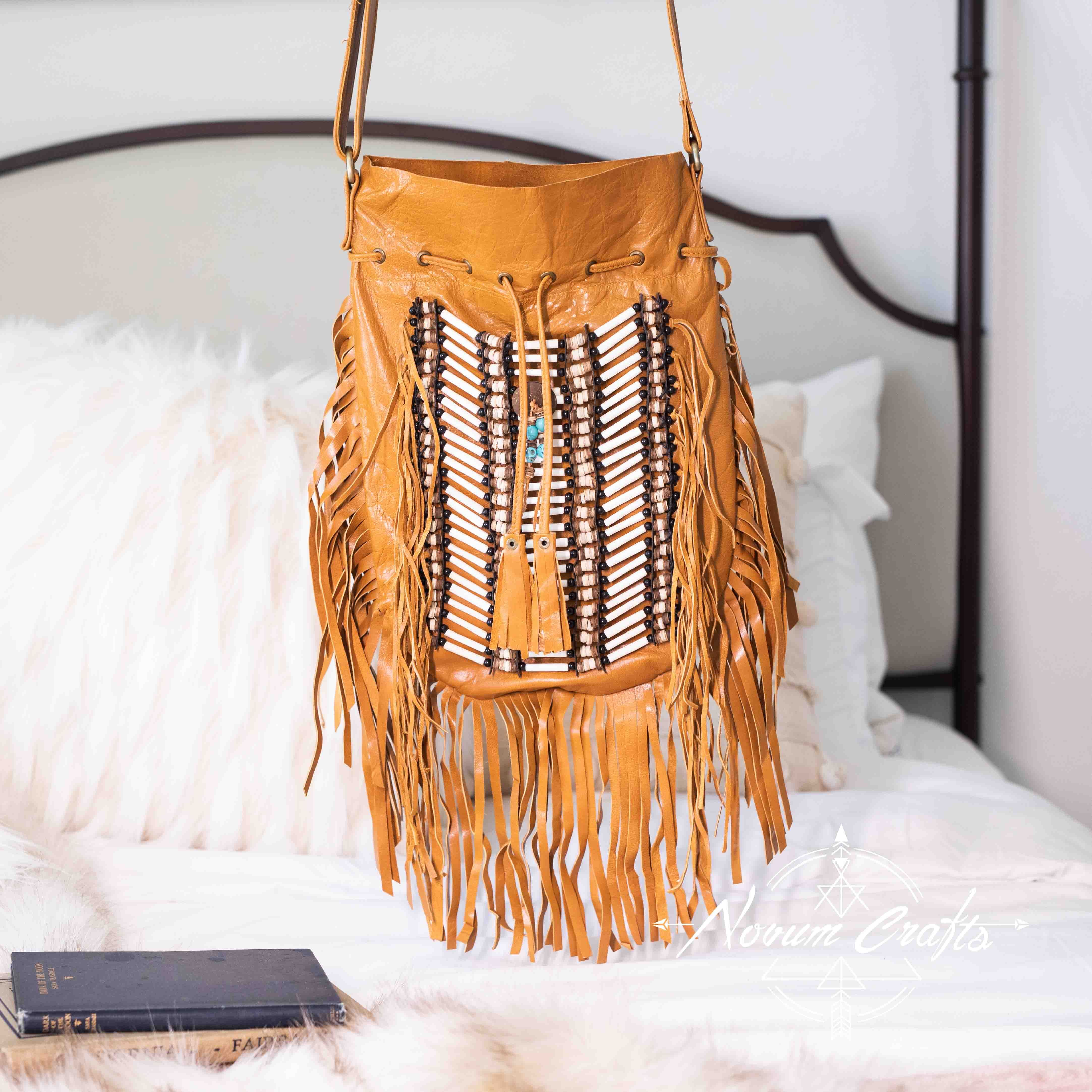 Turquoise Leather Bag With Fringe Detail - Small & Round – Indian