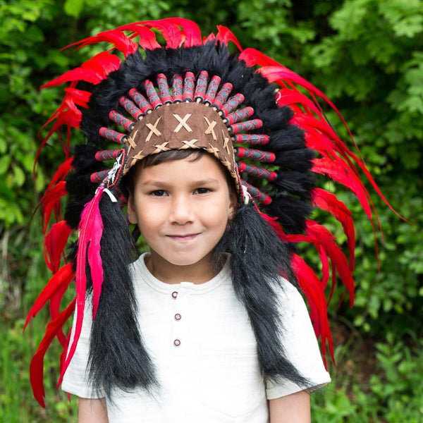 Kids Headdress - Red & Black – Indian Headdress - Novum Crafts
