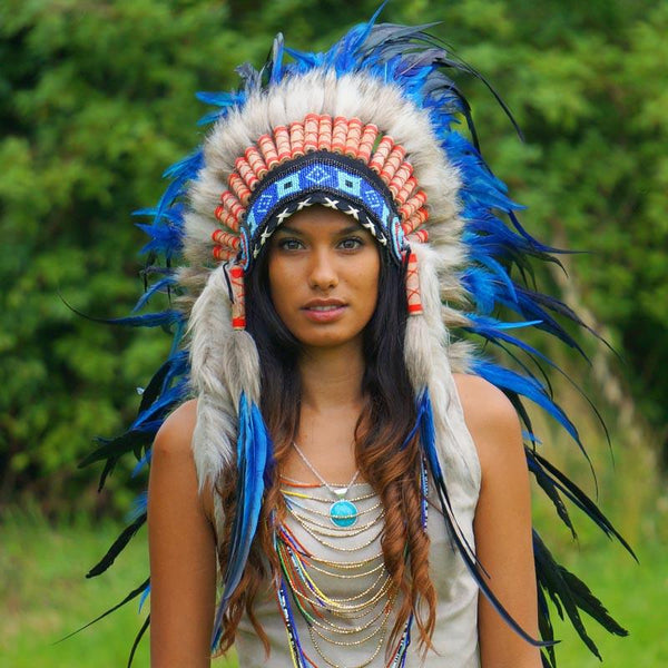 Blue Indian Headdress - 95cm - Indian Headdress - Novum Crafts