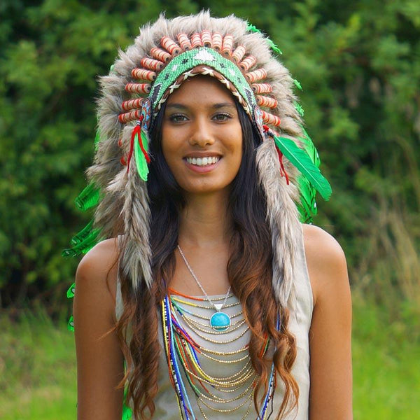 Green Indian Headdress 90cm Indian Headdress Novum Crafts