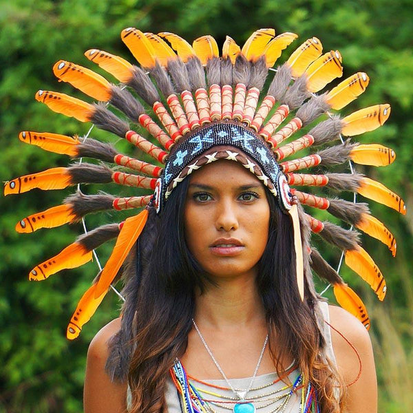 Orange Chief Headdress - 65cm - Indian Headdress - Novum Crafts