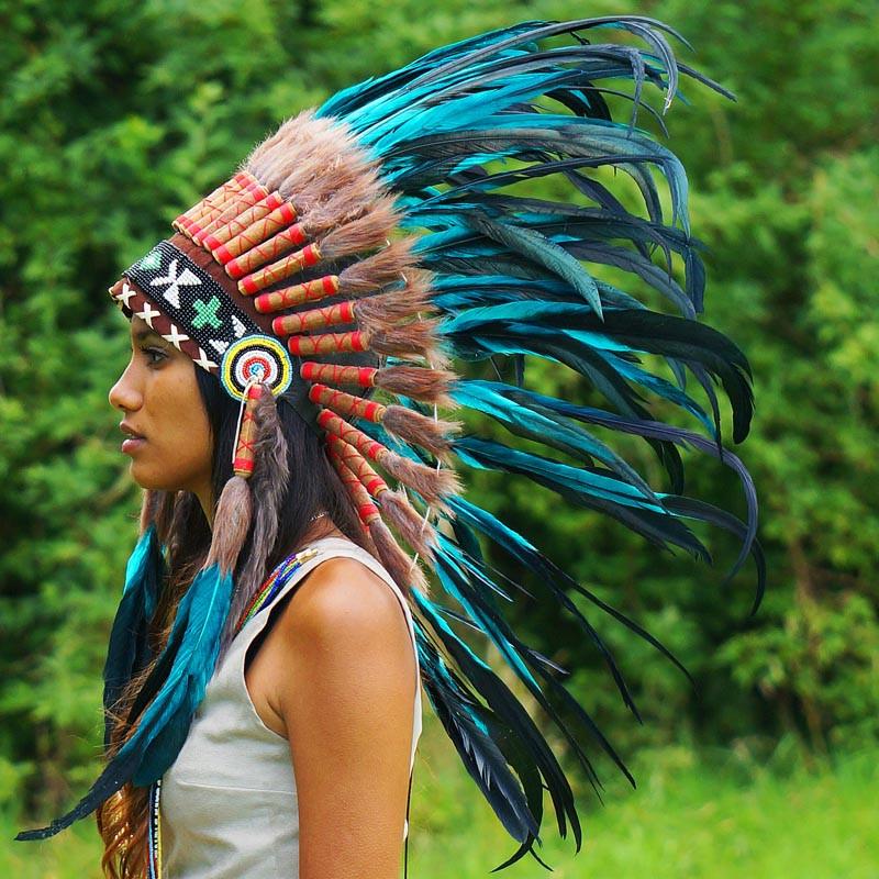 Aqua Colored Native American Headdress 75cm Indian