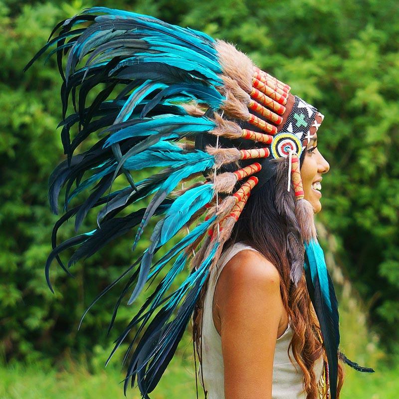 Aqua Colored Native American Headdress 75cm Indian Headdress Novum Crafts