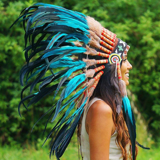 Aqua Colored Native American Headdress - 75cm – Indian Headdress ...