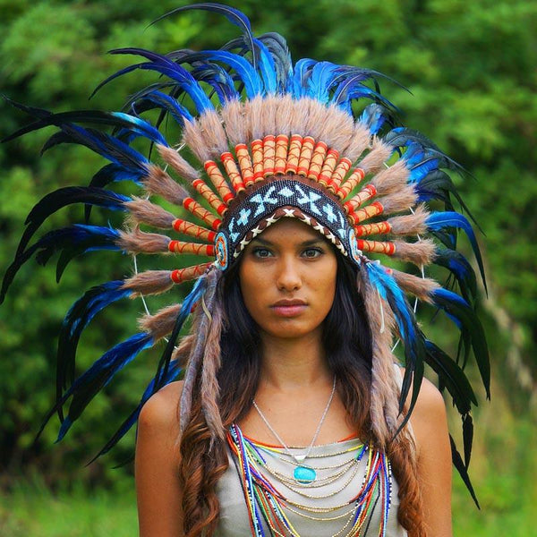 Royal Blue Native American Headdress - 75cm - Indian Headdress - Novum ...