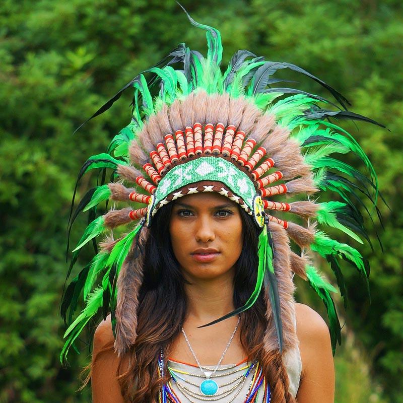 Green-with-Black Native American Headdress - 75cm – Indian Headdress ...