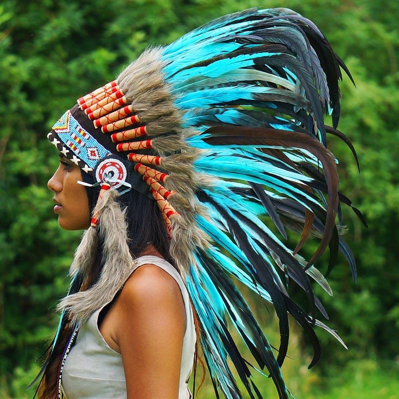 Turquoise Native American Headdress - 75cm – Indian Headdress - Novum ...