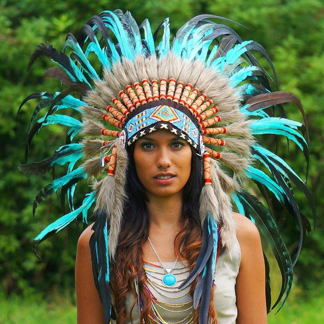 Turquoise Native American Headdress - 75cm – Indian Headdress - Novum ...