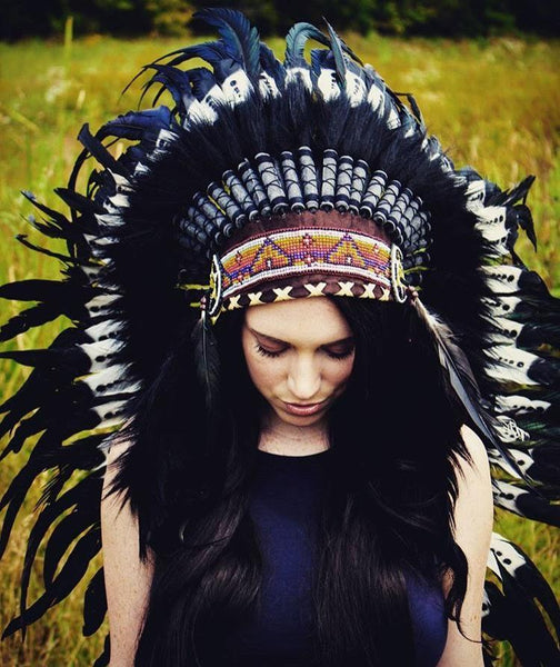 White-Black American Indian Headdress - 95cm – Indian Headdress - Novum ...