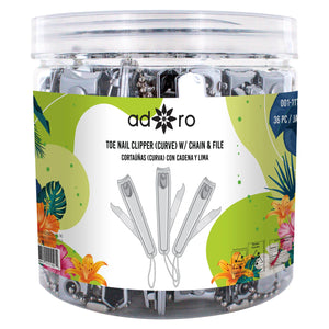 ADORO- TOE NAIL CLIPPER (CURVE) W/ CHAIN & FILE- 36PCS - Shopcosmeticsandmore