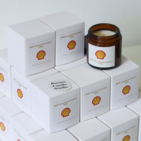 Customised packaging scented candles for Shell Malaysia by Borneo Candle Studio