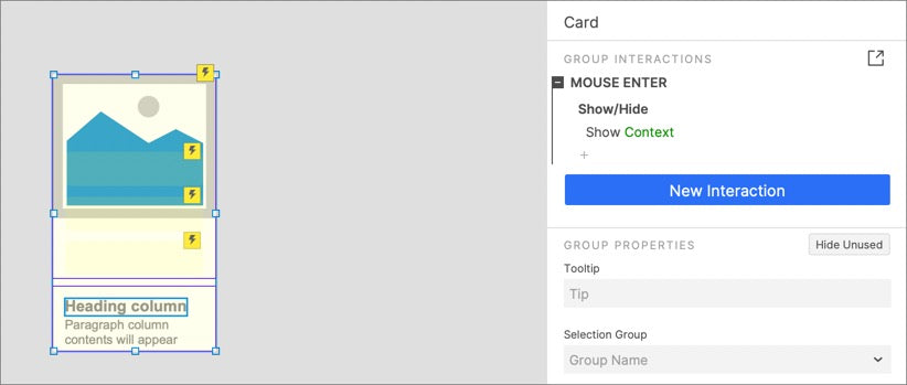 Mouse enter event of card