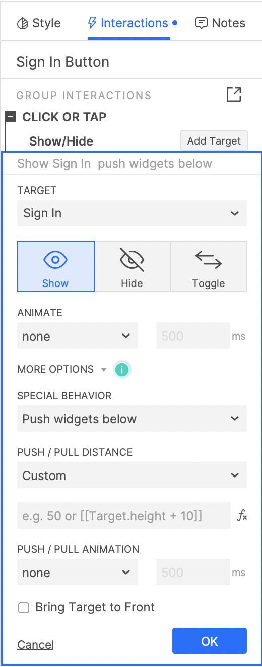 Push widget with custom distance
