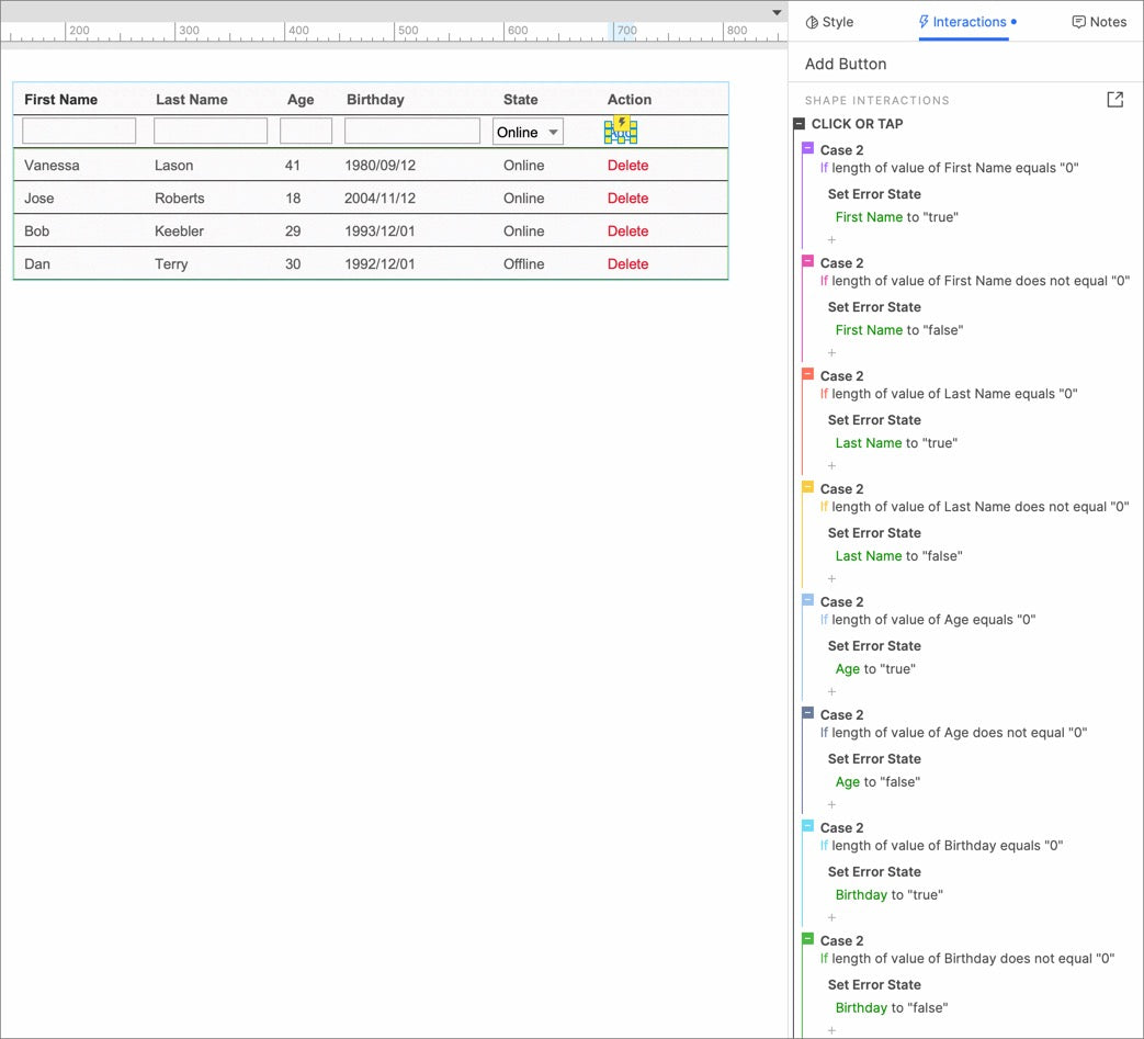 Error state events