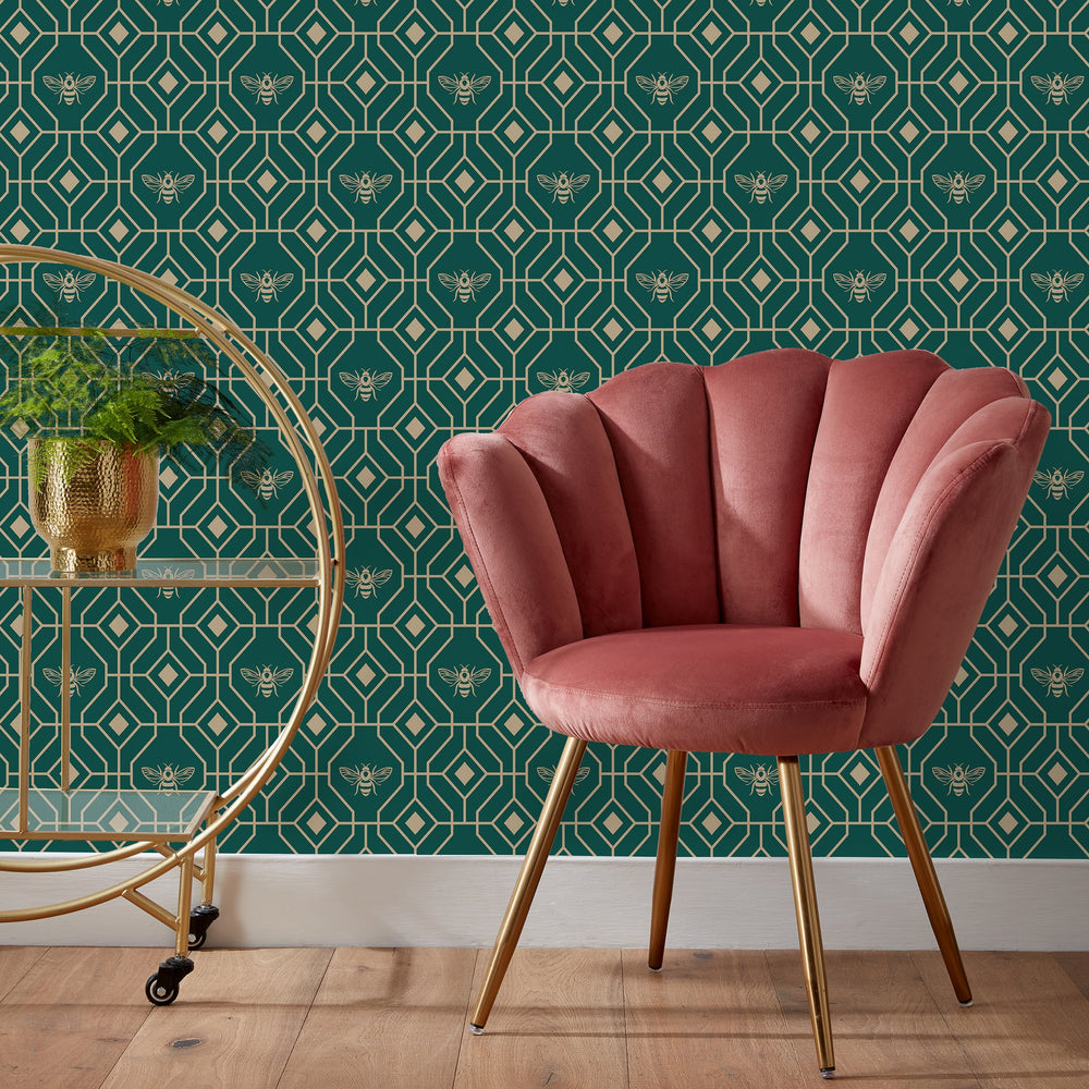 Miami Geometric Leaf Wallpaper Emerald  Gold Fine Decor FD42836 World of  Wallpaper USA