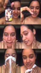 A woman moisturizing her skin with Teddy's Eczema Bar oil cleanser while looking at the camera