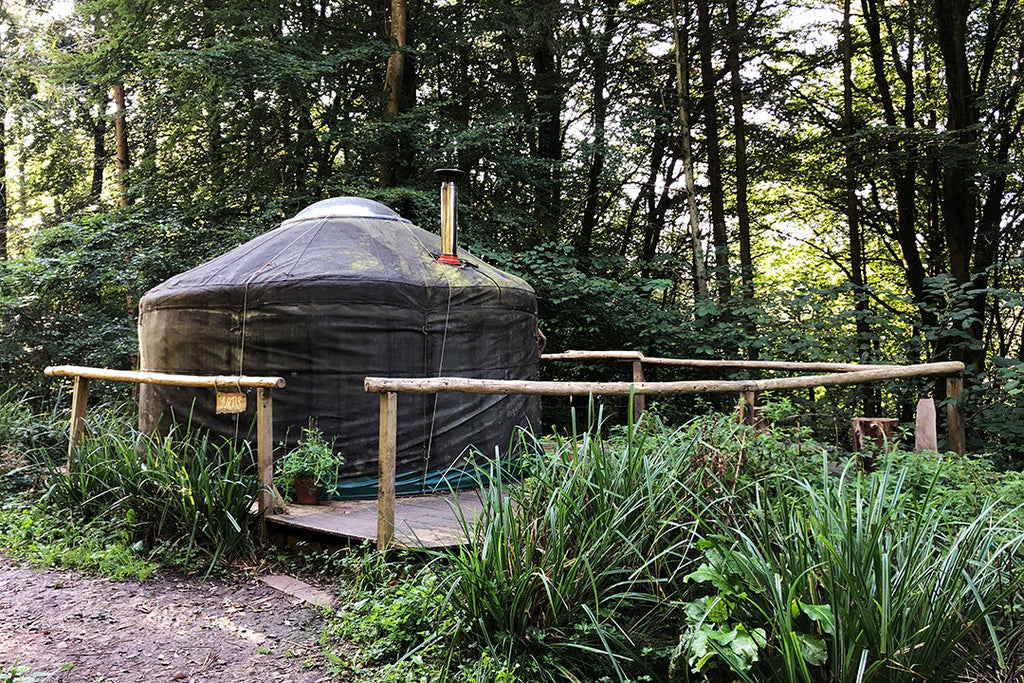 "Yurtis" our yurt cabin for our stay complete with log burner