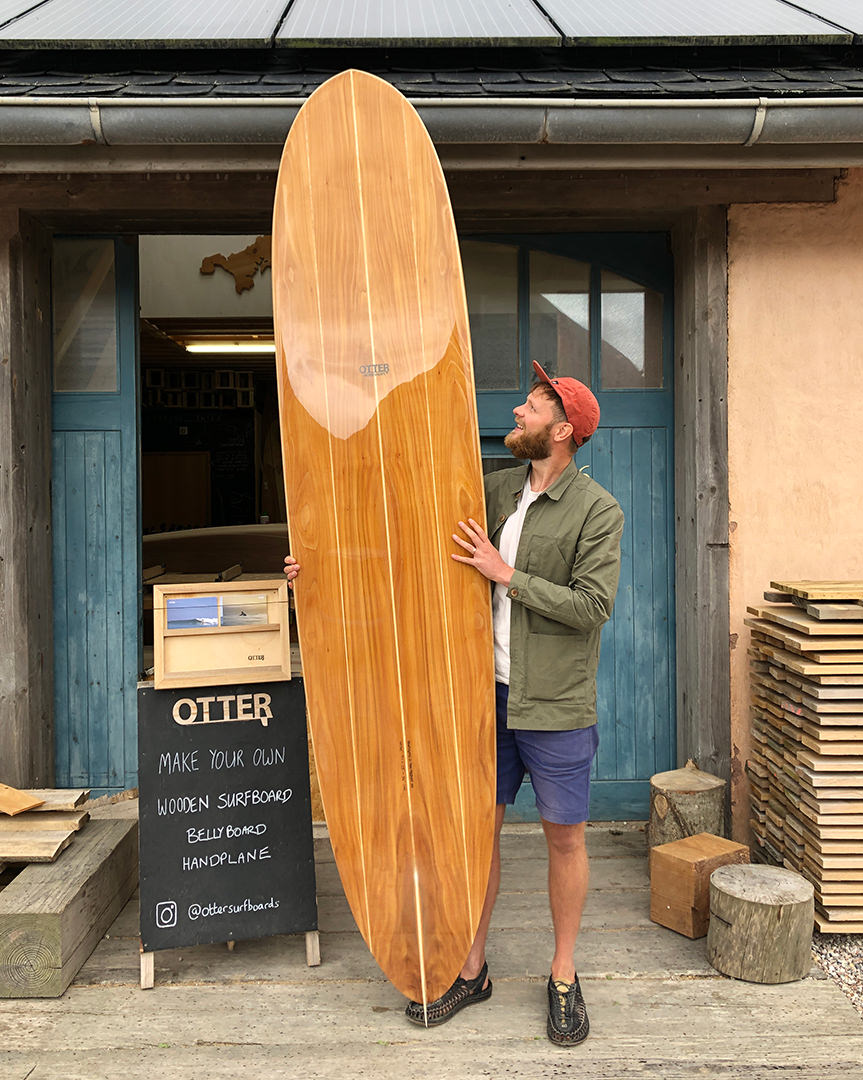 Finished wooden surfboard