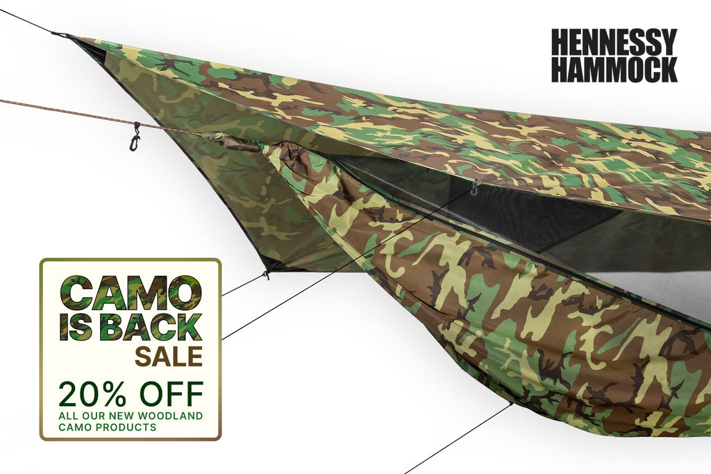 Camo is Back Sale Banner, showing the hammock fabric pattern.