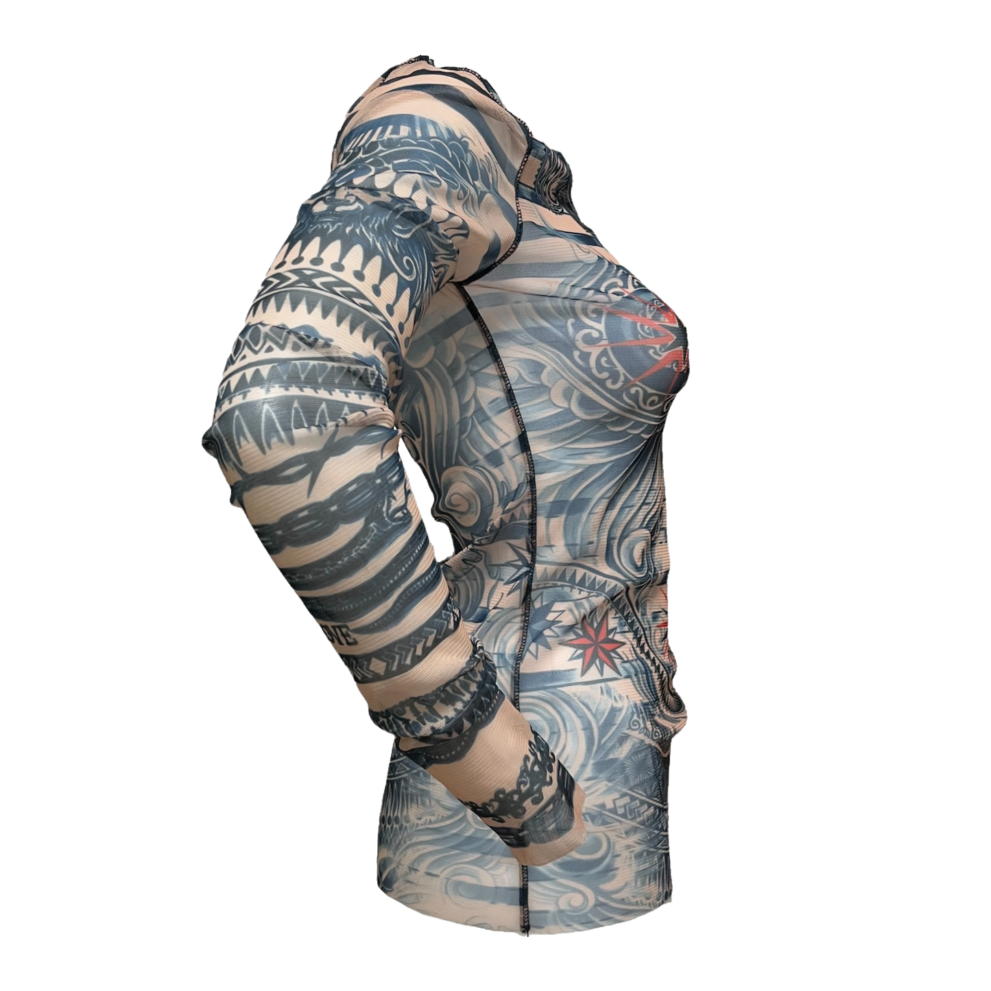 JEAN PAUL GAULTIER × LINDEX 2014 Tattoo Print Mesh Long Sleeve T-Shirt
