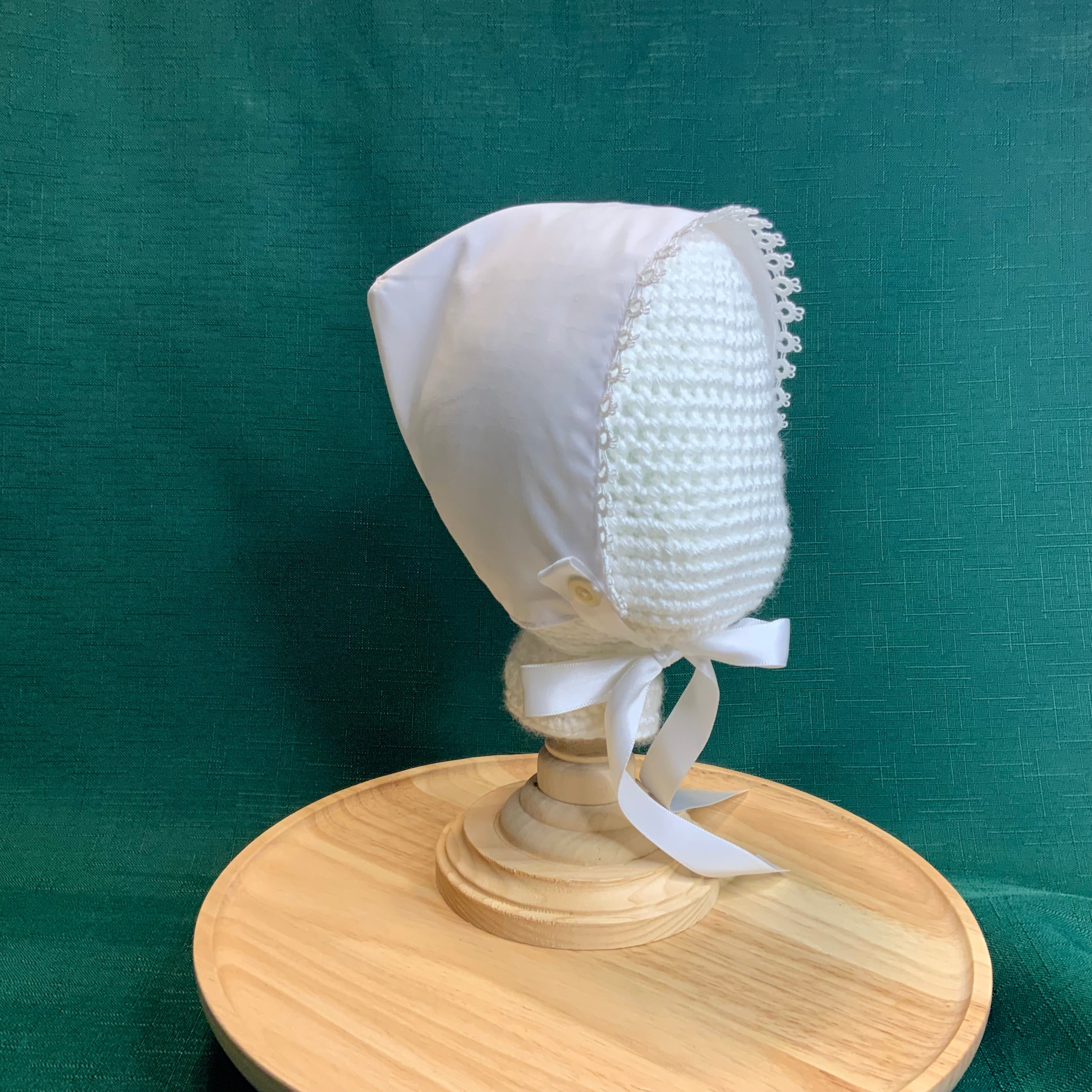 Fitted Birdie Cap - White Imperial Broadcloth with White Tatted Edging