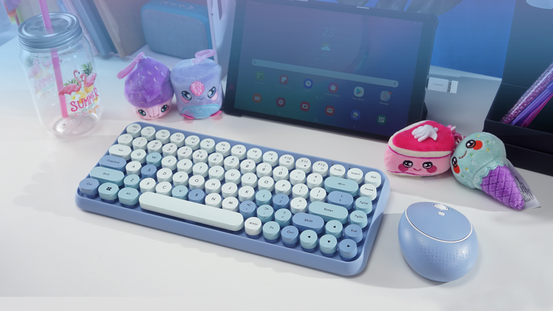 Kabelloses Mini Tastatur und Maus Desktop Set, Vintage-Design in Pastellfarben