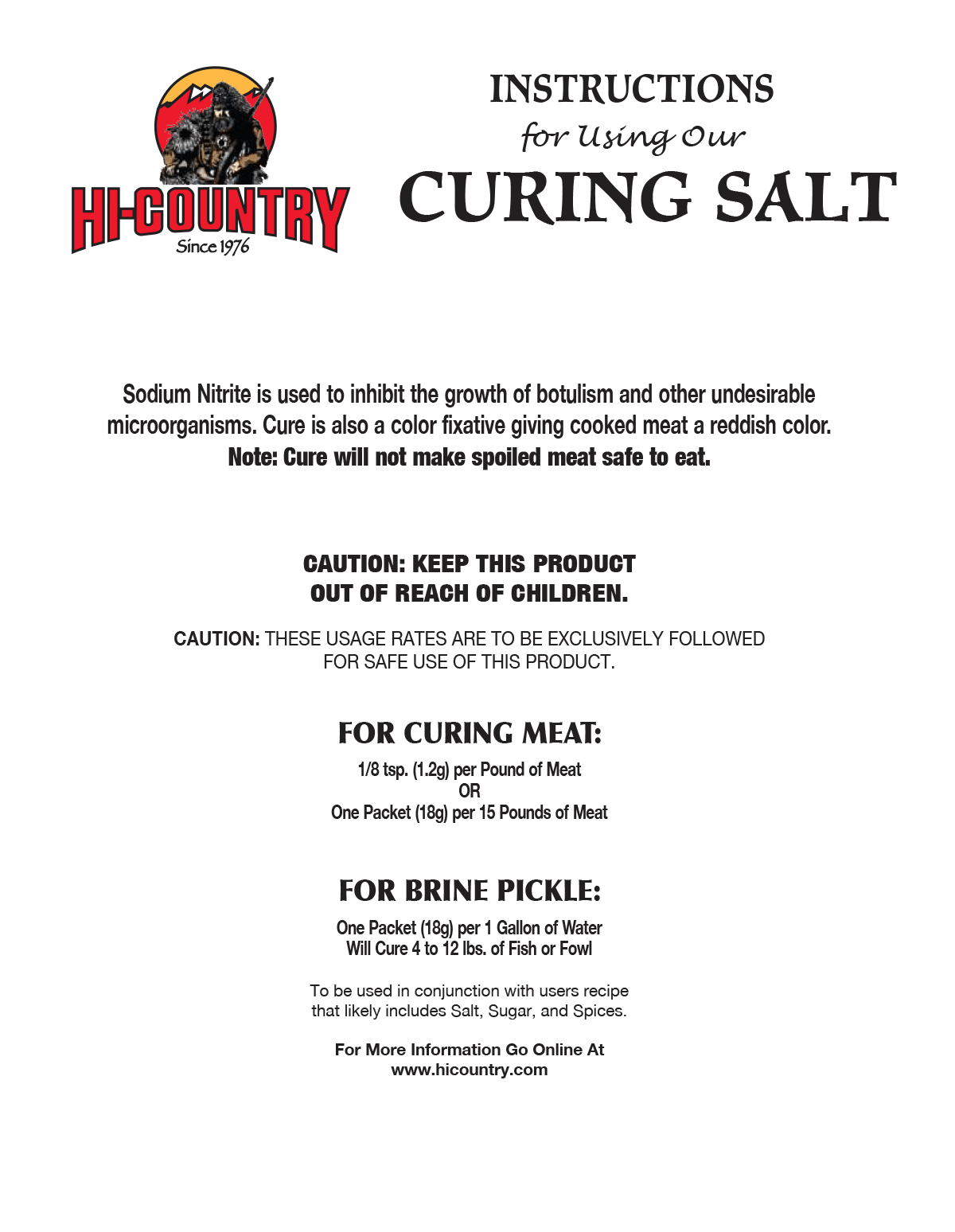 Curing Salt Instructions