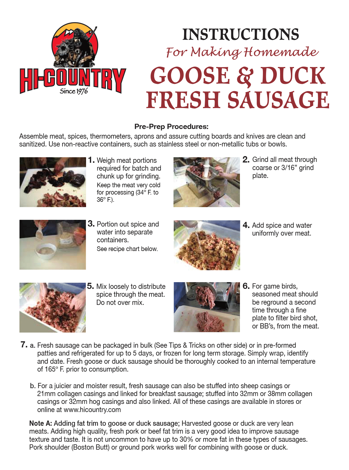 Goose Duck Sausage Instructions