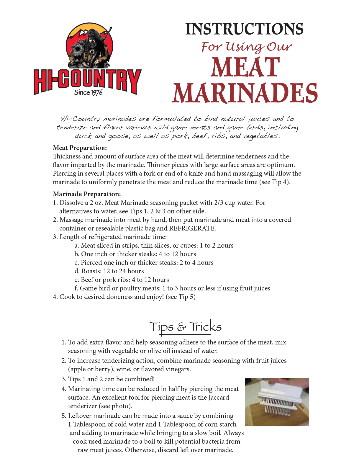 Meat Marinades Instructions