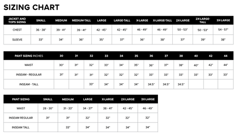 Sizing Chart - Tops and Bottoms