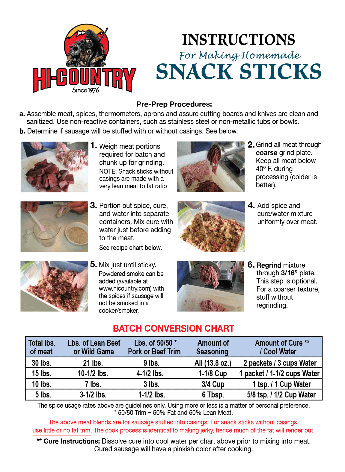 Snack Sticks Instructions