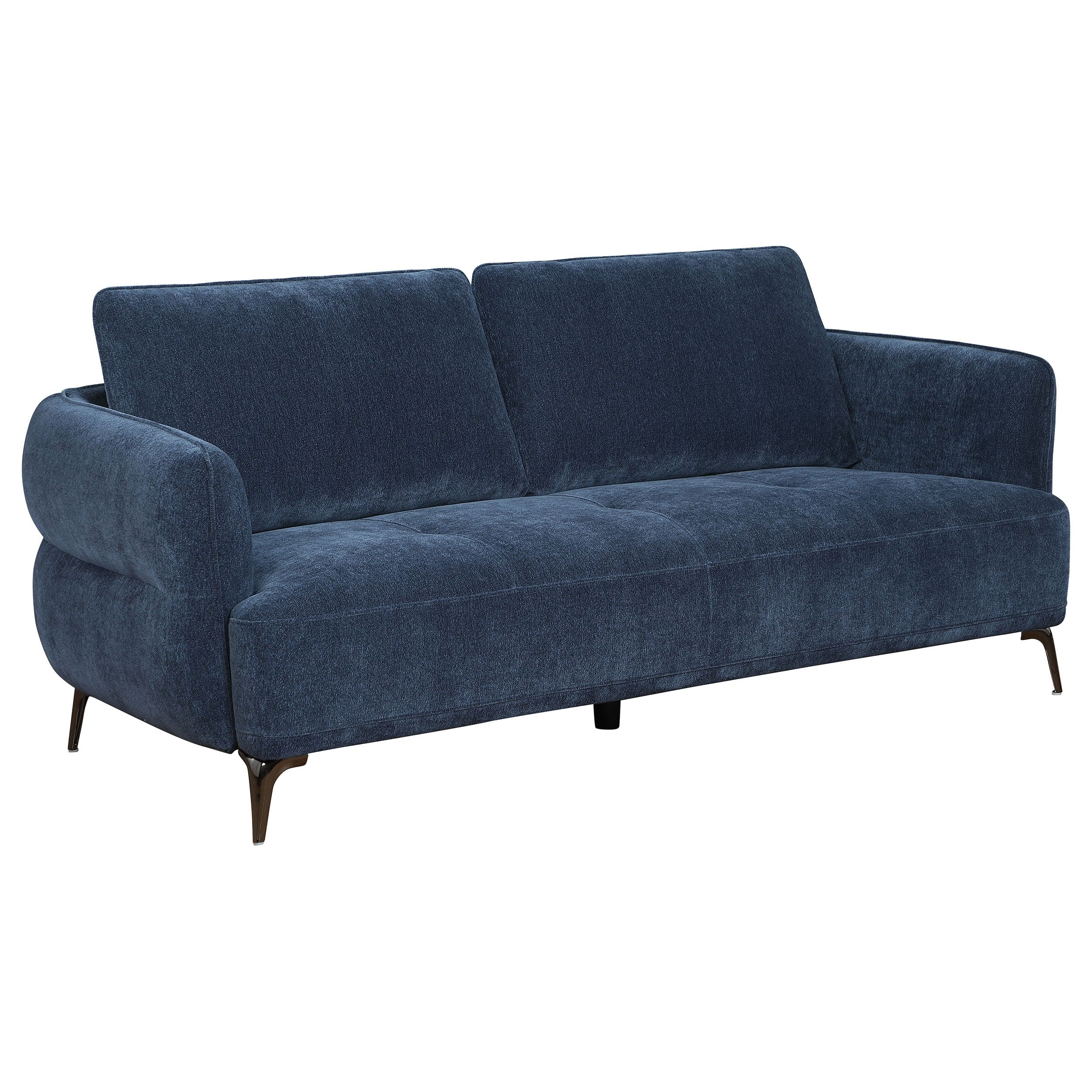 Modern Track Arm Sofa in Blue, Upholstered with Lively Chenille