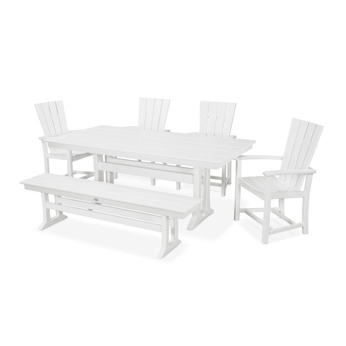 POLYWOOD Quattro 6 - Piece Farmhouse Dining Set with Trestle Legs, Bench and Free Shipping