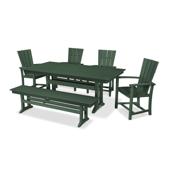 POLYWOOD Quattro 6 - Piece Farmhouse Dining Set with Trestle Legs, Bench and Free Shipping