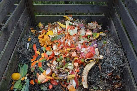 Biomüll auf dem Kompost im Garten