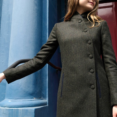 Asymmetrical Tweed Coat in navy check – Highland Store