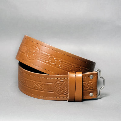 Medieval knot Embossed Black Leather Traditional Kilt Belt