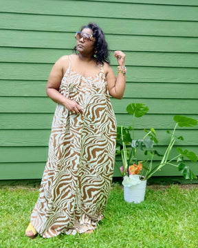 Safari Tan and Cream Maxi Dress