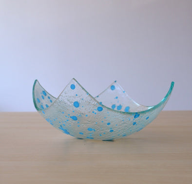 Large Blue Swirl Molten Glass Fruit Bowl: Handmade - Decora Loft