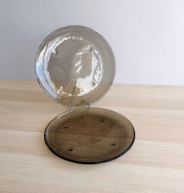 Set of 2 Bronze Fused Glass Platters. Set of 2 Extra Large Glass Plates. Minimalist Glass Platter