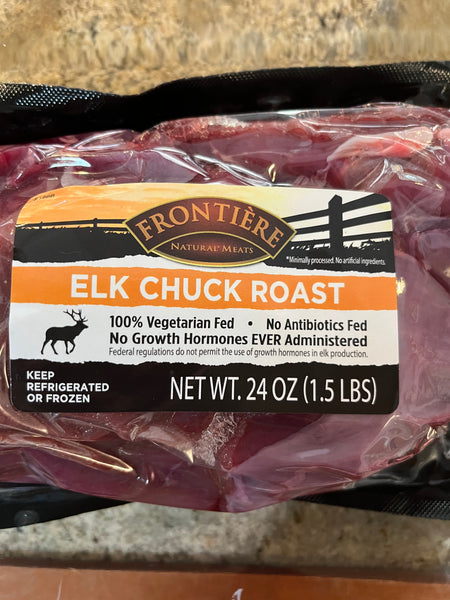 Elk chuck roast in a package from Frontiere Natural Meats