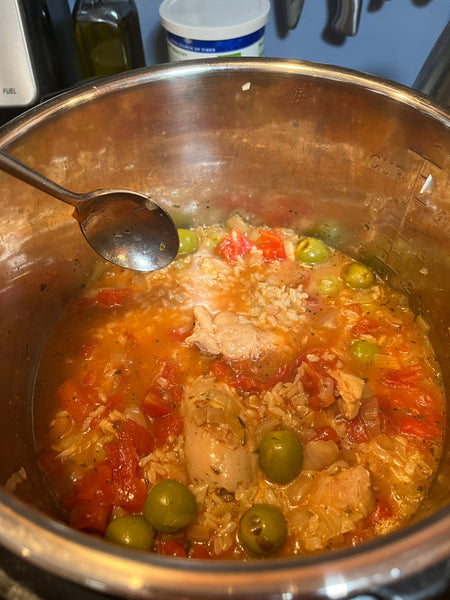 Chicken with rice cooking in an Instant Pot
