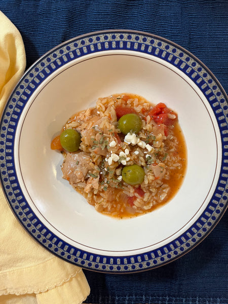 Bowl of Mediterranean chicken and rice