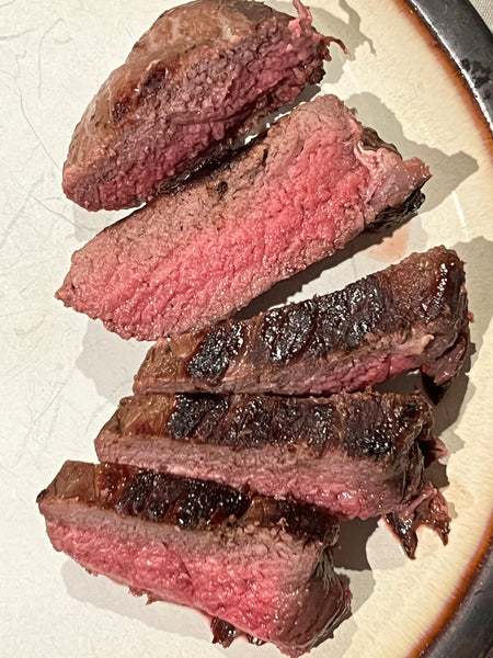 Seared and sliced elk steak