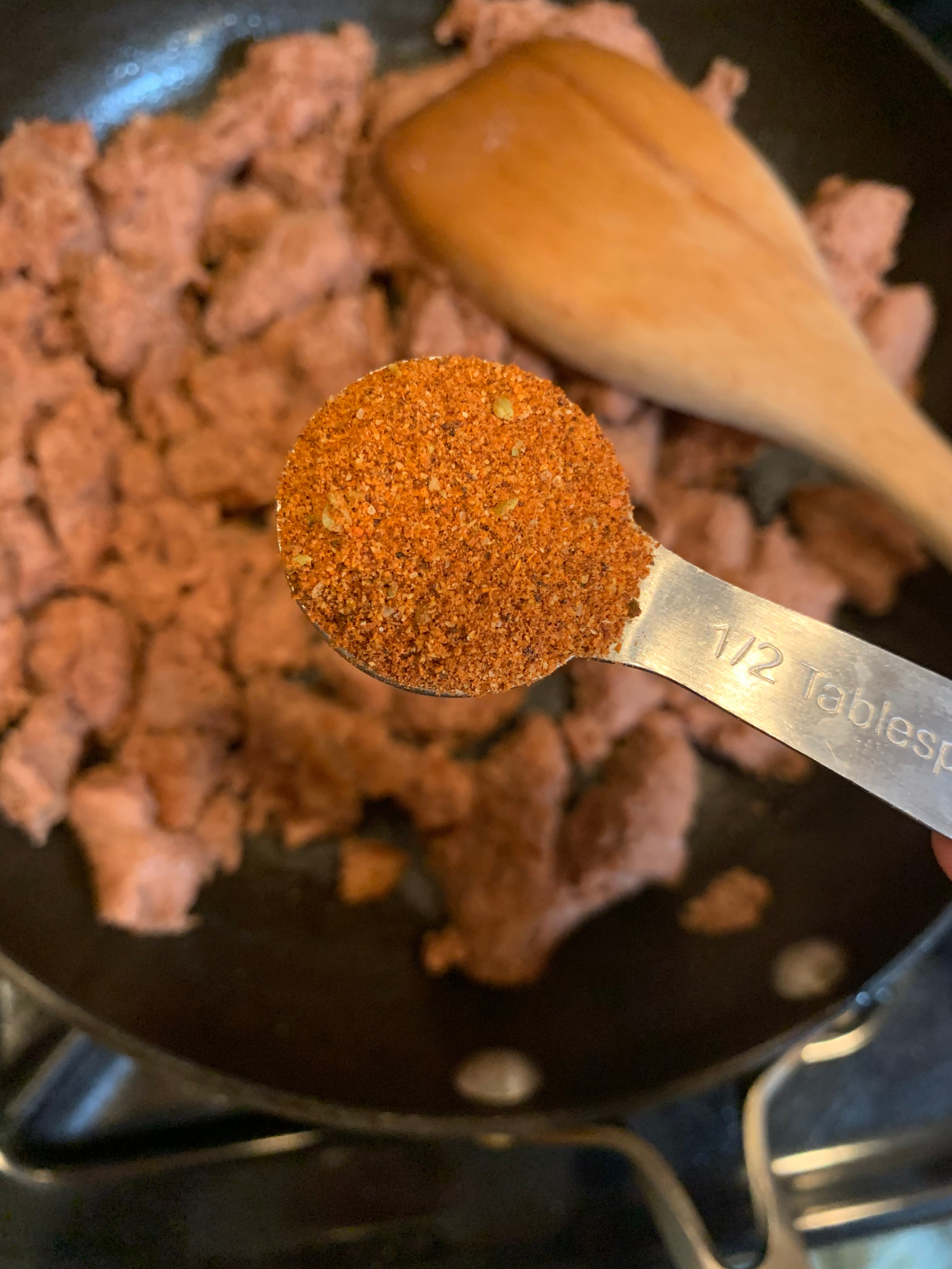 Vegan meat in a pan