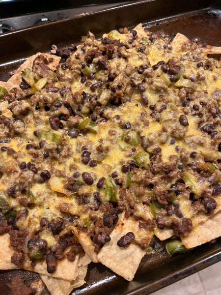 Cooked elk meat nachos