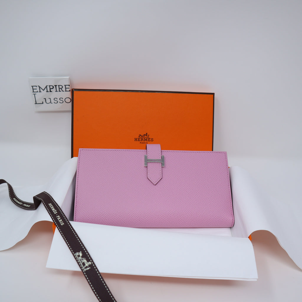 New With box Hermes calvi duo Leather Epsom card holder Pink