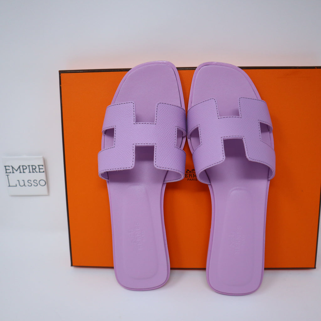 HERMES Ostrich Oran Sandals 36.5 Violet 1168631